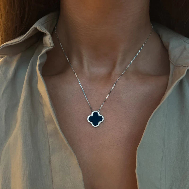 Colier Aura Black Onyx Clover